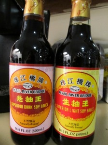 Dark and light Chinese soy sauces