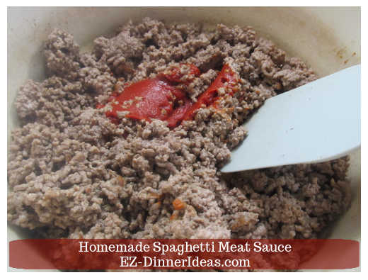stirring in tomato paste with meat