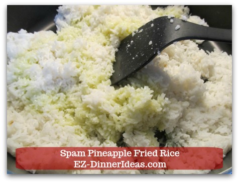 Hawaiian Fried Rice | Spam Pineapple Fried Rice - Cook overnight white rice in a deep skillet.