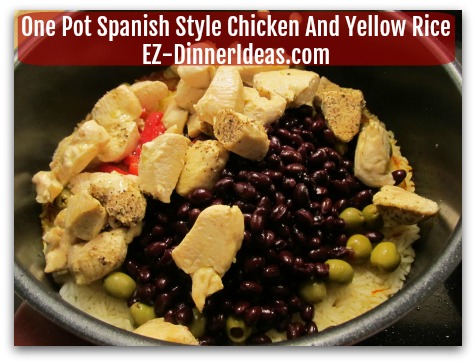One Pot Chicken Recipe - 5 minutes before rice is cooked, stir in chicken and the rest of the ingredients into the pot