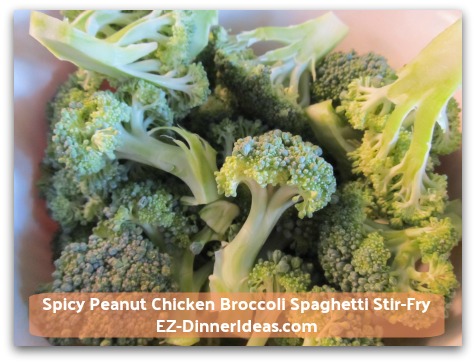 Spicy Peanut Chicken Broccoli Spaghetti Stir-Fry - 1 lb Broccoli Crowns (cut into florets) Spicy Peanut Chicken Broccoli Spaghetti Stir-Fry - 1 lb Broccoli Crowns (cut into florets)