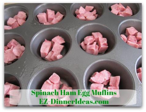 Spinach Ham Egg Muffins - Add diced ham at the bottom