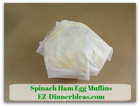 Spinach Ham Egg Muffins - Wrap each spinach ham egg muffin leftover with a piece of parchment paper tightly