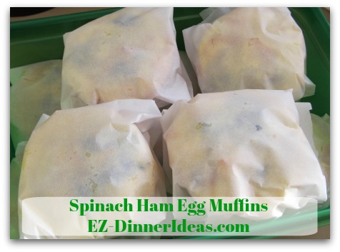 Spinach Ham Egg Muffins - Put them into a food container and freeze