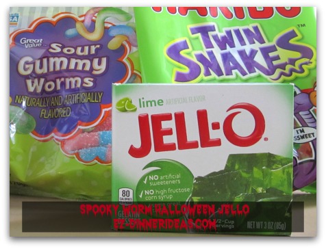 Spooky Worm Halloween Jello - Jello mix and gummy worms are the 2 main ingredients of this fun recipe.