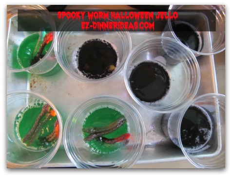 Spooky Worm Halloween Jello - See the head of a worm poking out of the dark?  Is it spooky?