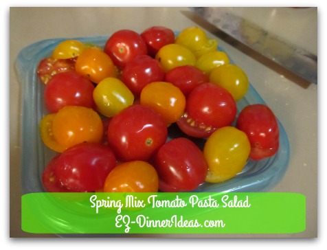Spring Mix Tomato Pasta Salad - Grape tomatoes are cut into halves in seconds