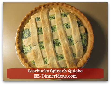 Starbucks Spinach Quiche - Bake in 325F for 45-50 minutes until knife inserted in the center and comes out clean.