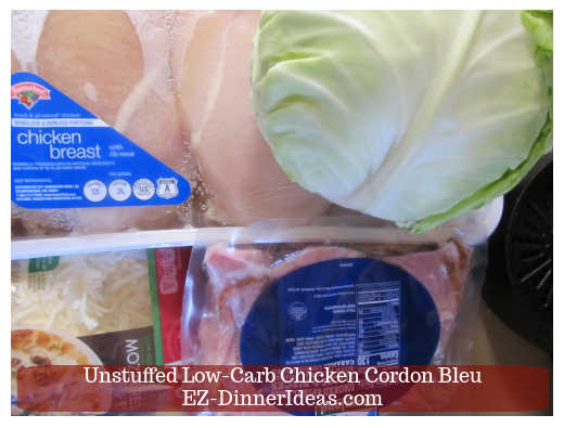 4 main ingredients making Unstuffed Low-Carb Chicken Cordon Bleu
