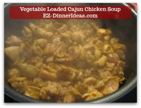 Kale Chicken Soup | Vegetable Loaded Cajun Chicken Soup - Chicken is not thoroughly cooked at this stage.