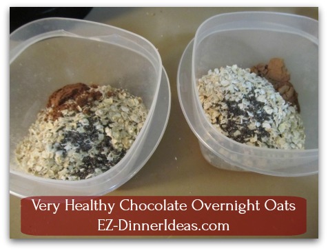 Very Healthy Chocolate Overnight Oats - Combine salt, oatmeal, cocoa powder and chia seeds in a food container