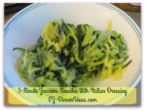 Cooking for Two | 5-Minute Zucchini Noodles With Italian Dressing - Drain and transfer zucchini noodles into a mixing bowl.